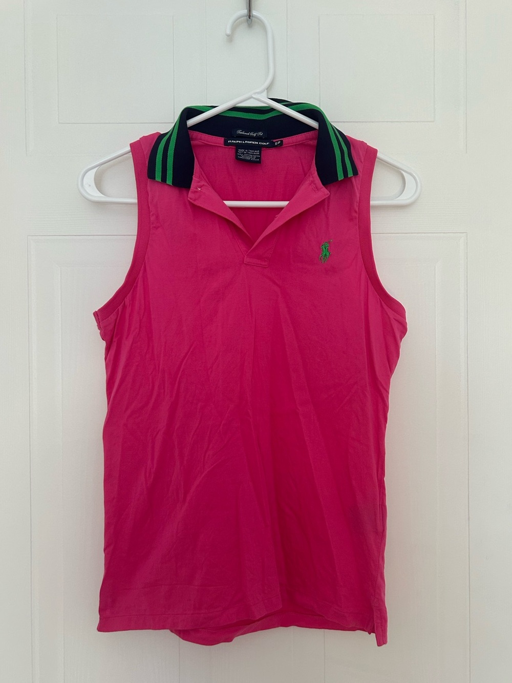 Ralph Lauren Pink Sleeveless Polo with Green Trim - Women’s Size S